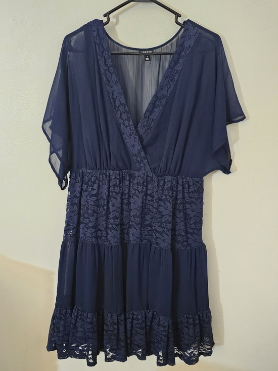 torrid Dresses & Skirts - Torrid Navy Lace Tiered V-Neck Dress with Sheer Sleeves